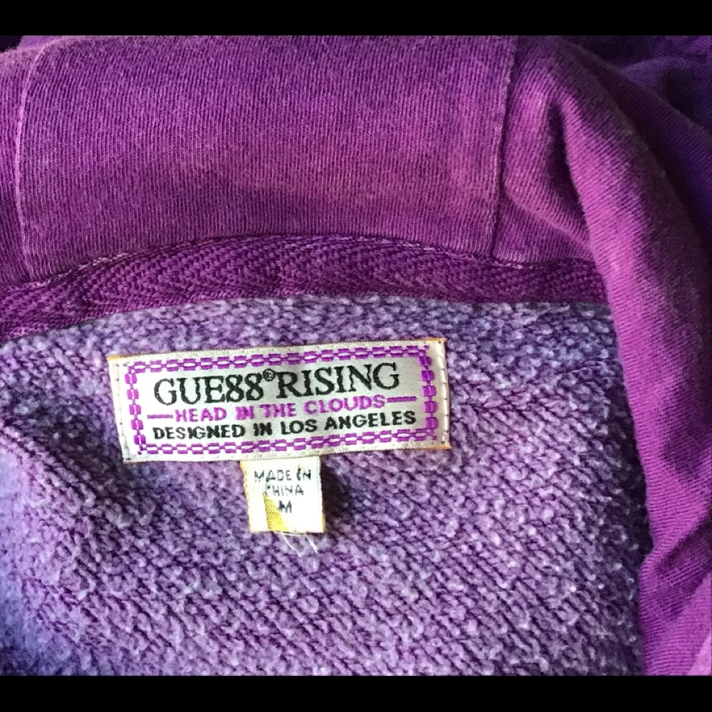 GUESS RISING Purple Medium “Head in the Clouds” Long Sleeve Pullover Hoodie - Picture 5 of 6